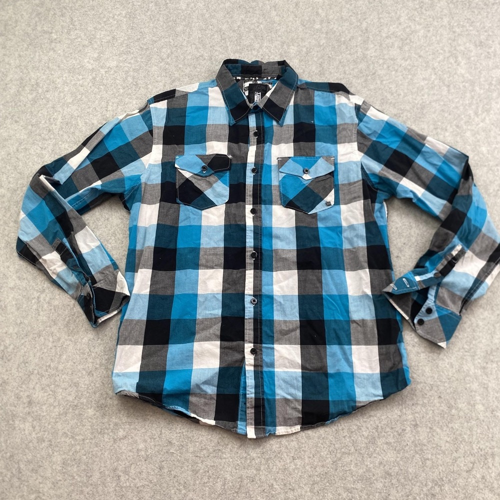 Ocean Current Shirt Mens Medium Blue Plaid Button Up Long Sleeve Casual Cotton